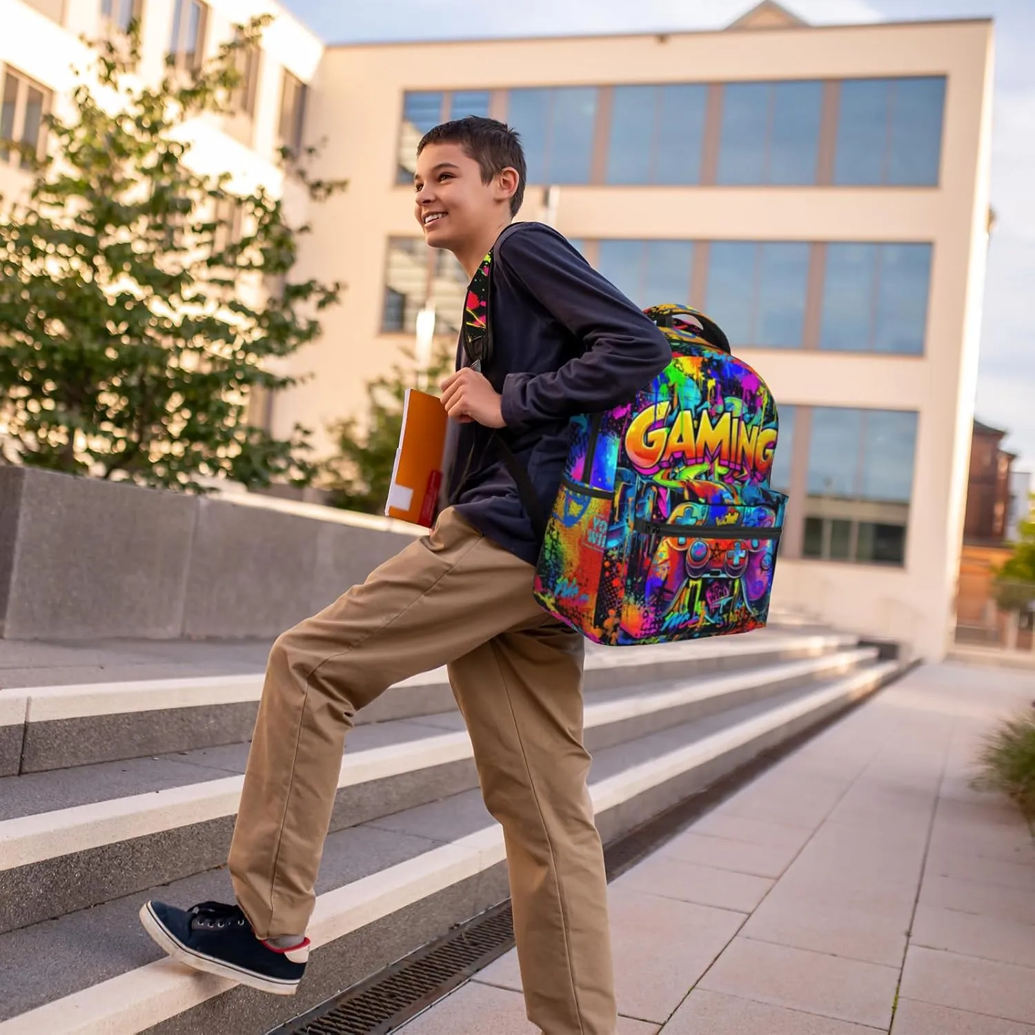 Boys Backpacks Graffiti Gaming Backpack for Kids Colorful School Bags for Kids Teenager Travel Daypack Laptop Backpack Back to School Gift