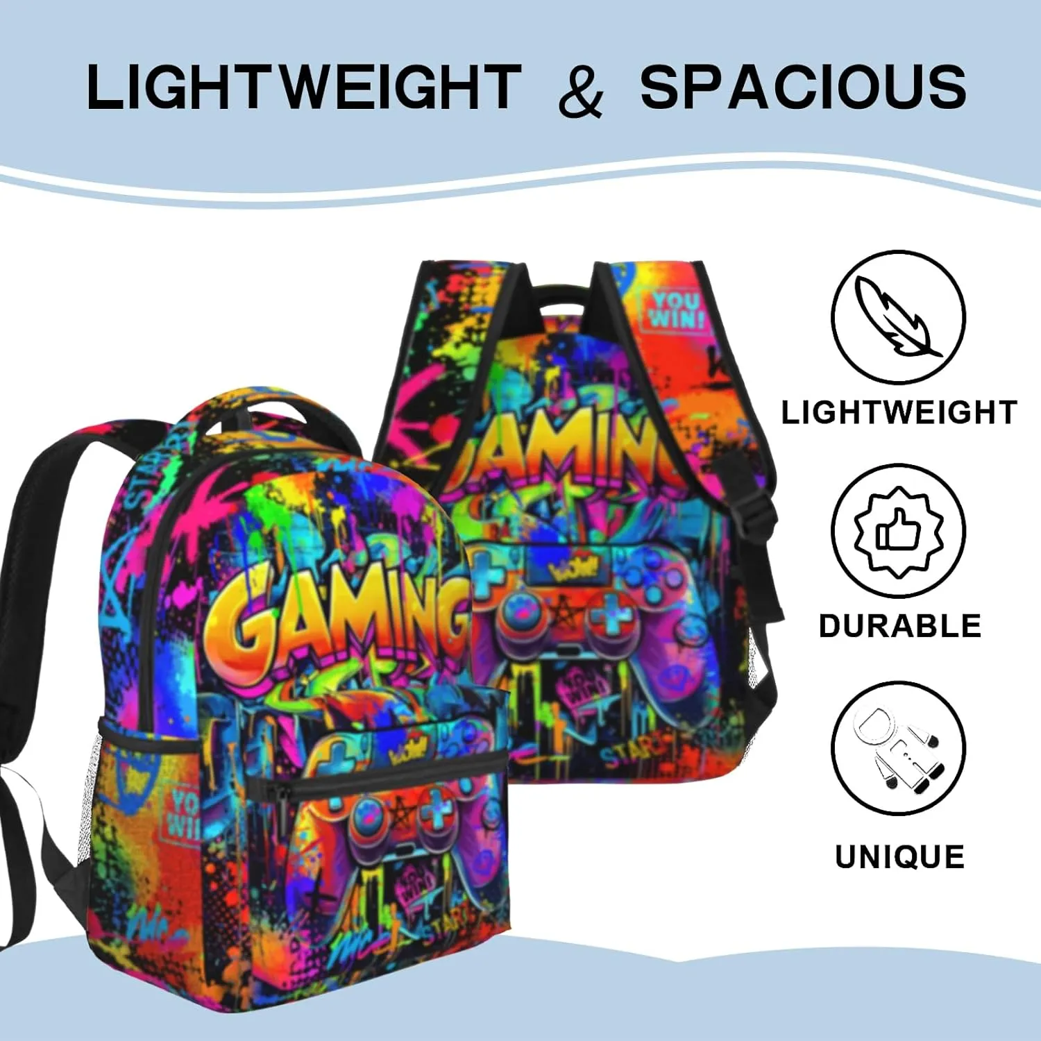 Boys Backpacks Graffiti Gaming Backpack for Kids Colorful School Bags for Kids Teenager Travel Daypack Laptop Backpack Back to School Gift