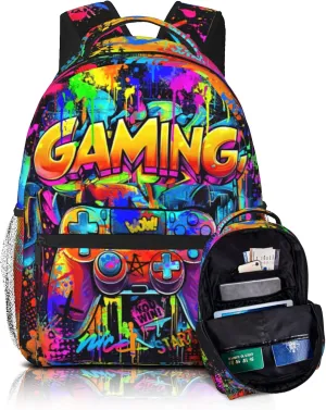 Boys Backpacks Graffiti Gaming Backpack for Kids Colorful School Bags for Kids Teenager Travel Daypack Laptop Backpack Back to School Gift