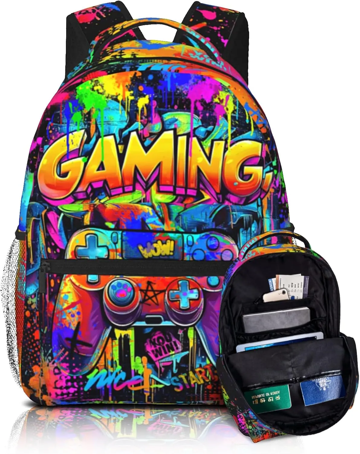 Boys Backpacks Graffiti Gaming Backpack for Kids Colorful School Bags for Kids Teenager Travel Daypack Laptop Backpack Back to School Gift