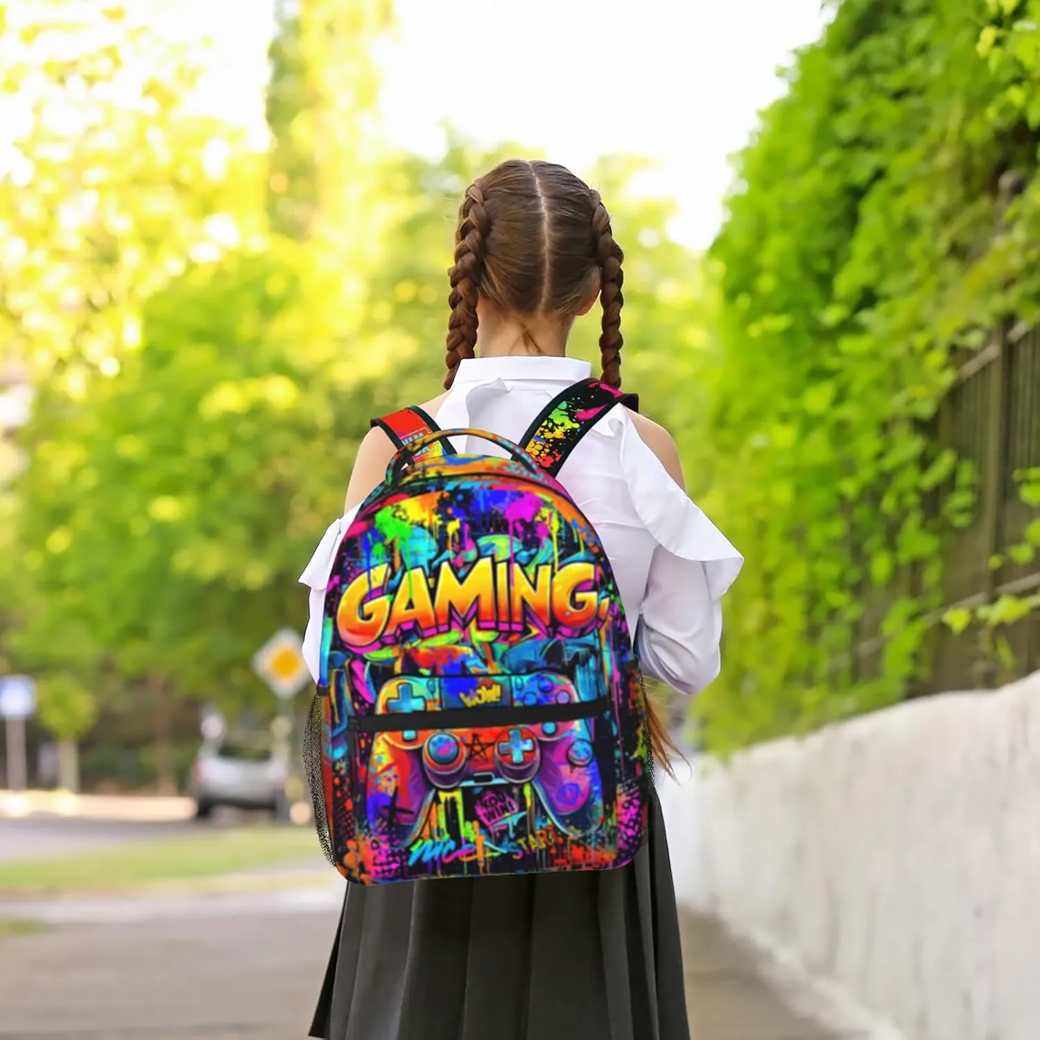 Boys Backpacks Graffiti Gaming Backpack for Kids Colorful School Bags for Kids Teenager Travel Daypack Laptop Backpack Back to School Gift