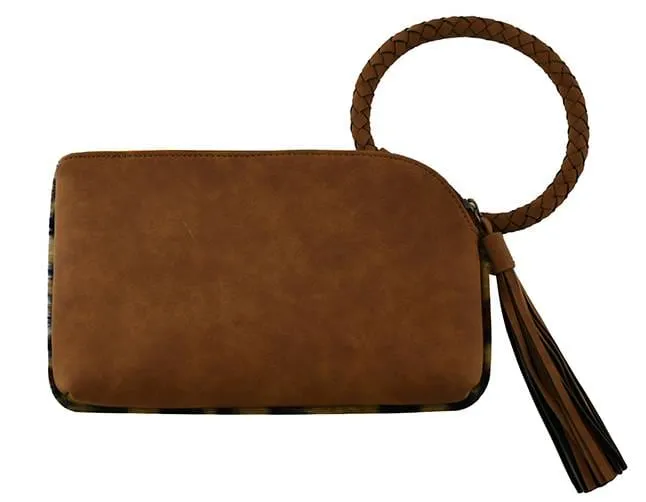 BP204LF Leopard Fur Cuff Handle Tassel/Wristlet Clutch