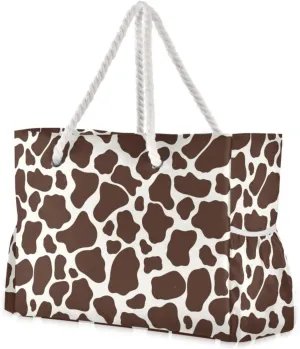 Brown Cow Print Portable Travel Duffel Bag, Sports with side pocketes Sport Weekender for Pool Gym Grocery Travel