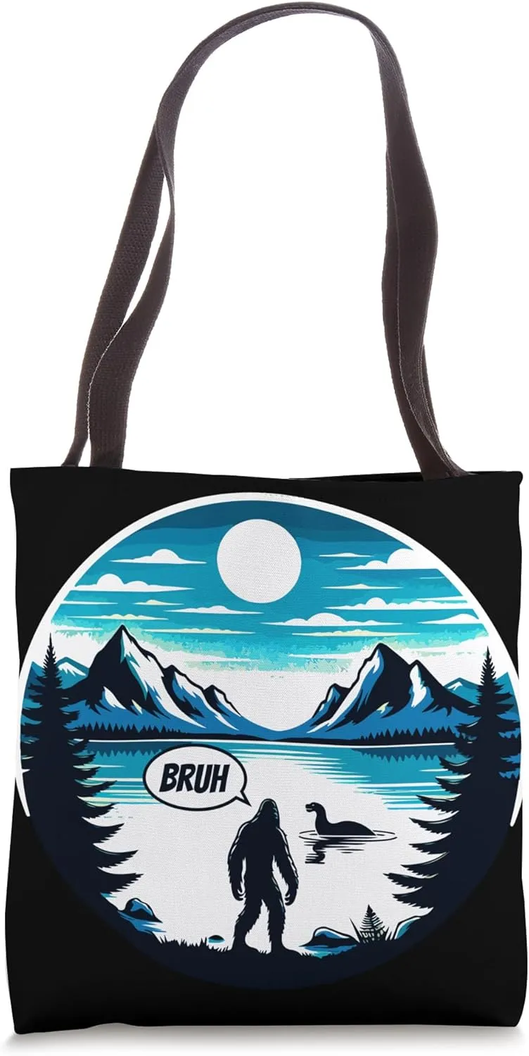 Bruh Funny Bigfoot Sasquatch Loch Ness Monster Introvert Tote Bag