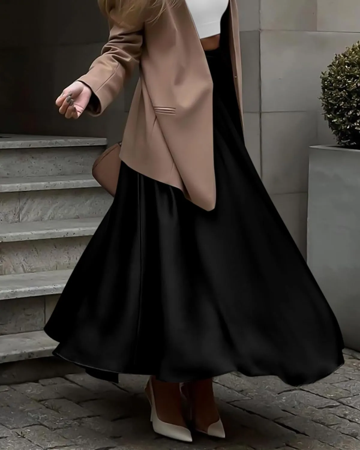 BTFBM Womens High Waist Satin Skirts Summer Spring Outfits 2025 Elegant Flowy A-Line Party Cocktail Long Maxi Skirt