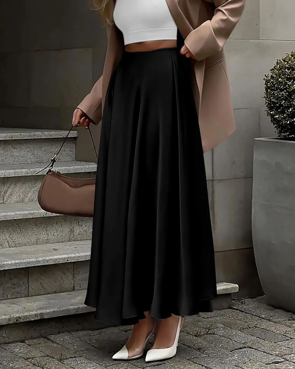 BTFBM Womens High Waist Satin Skirts Summer Spring Outfits 2025 Elegant Flowy A-Line Party Cocktail Long Maxi Skirt