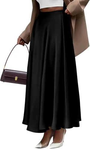 BTFBM Womens High Waist Satin Skirts Summer Spring Outfits 2025 Elegant Flowy A-Line Party Cocktail Long Maxi Skirt