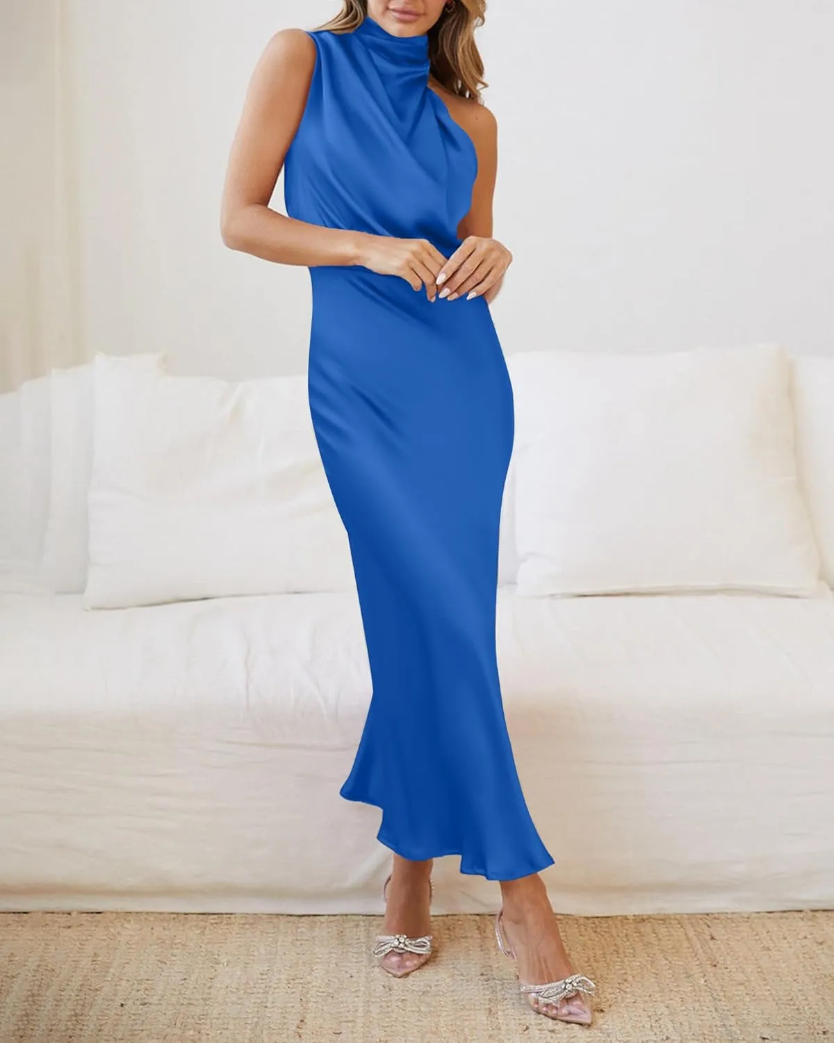 BTFBM Womens Sleeveless Cocktail Dresses Mock Neck Keyhole Elastic High Waist Evening Party Maxi Wedding Guest Dress