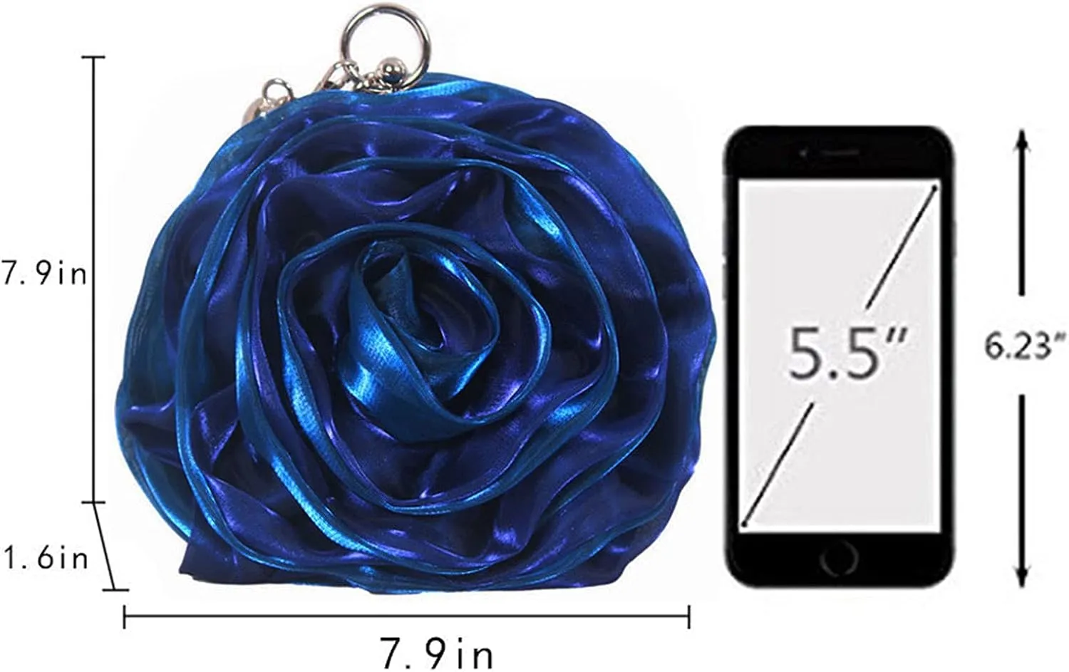 Buddy Women Rose Shaped Clutch Soft Satin Wristlet Handbag Wedding Party Purse