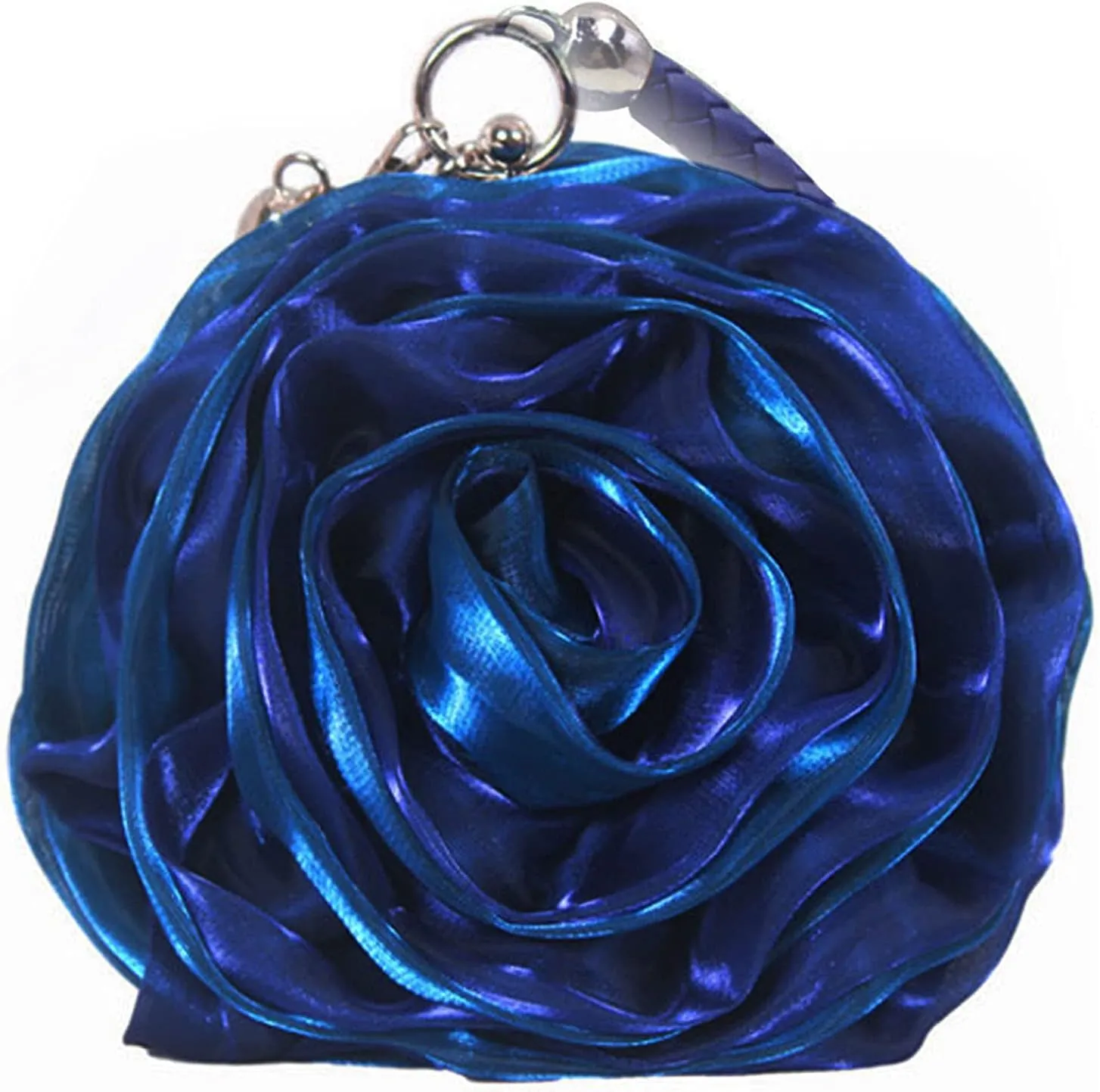 Buddy Women Rose Shaped Clutch Soft Satin Wristlet Handbag Wedding Party Purse