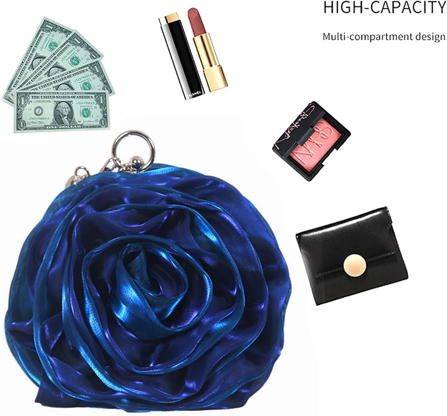 Buddy Women Rose Shaped Clutch Soft Satin Wristlet Handbag Wedding Party Purse