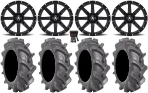Bundle - 9 Items: MSA Black Clutch 14" ATV Wheels 28" BKT AT 171 Tires [4x110 Bolt Pattern 10mmx1.25 Lug Kit]