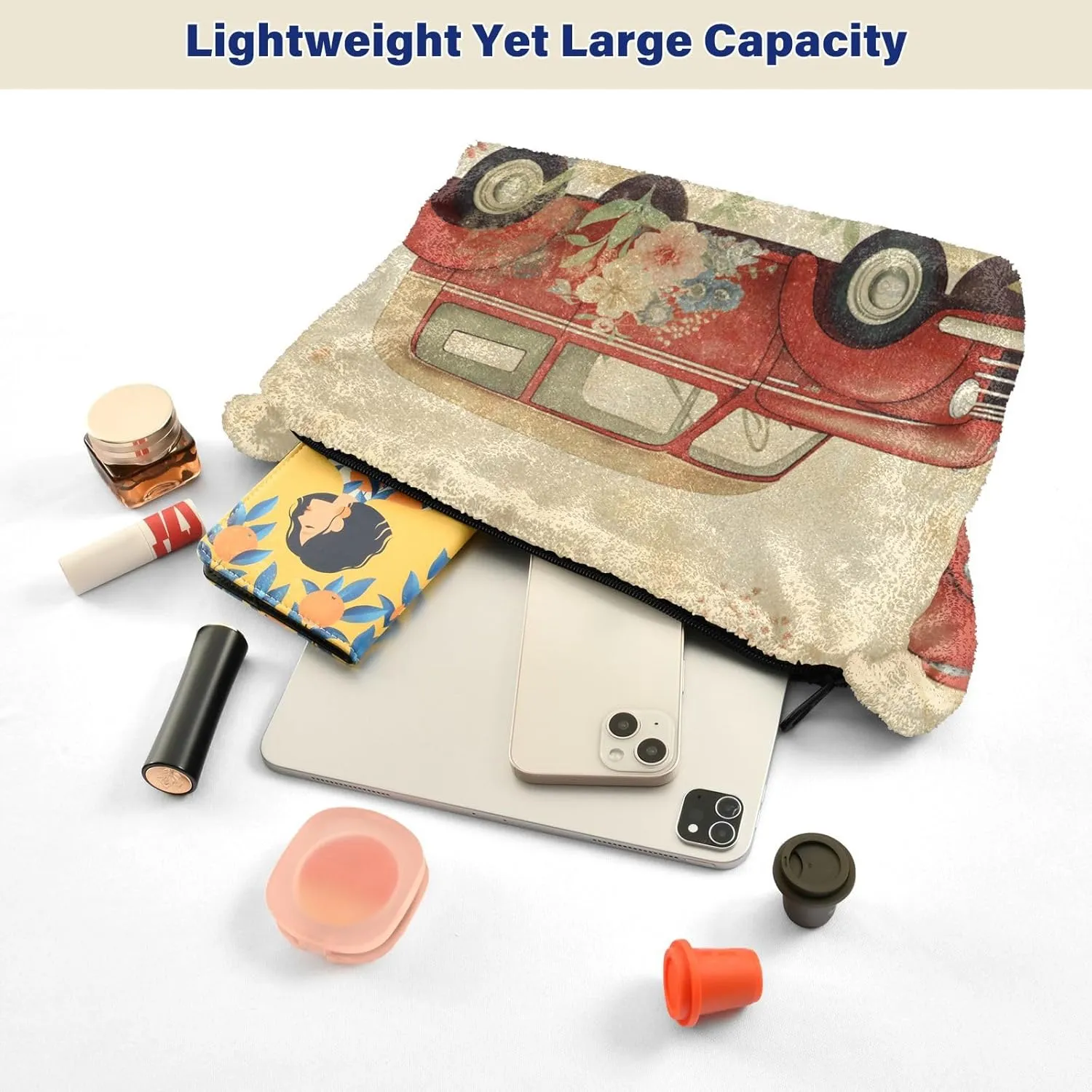 Butterflies and Flowers Red Truck Women Plush Shoulder Bag, Plush under Arm Bag, Womens Outdoor Bag