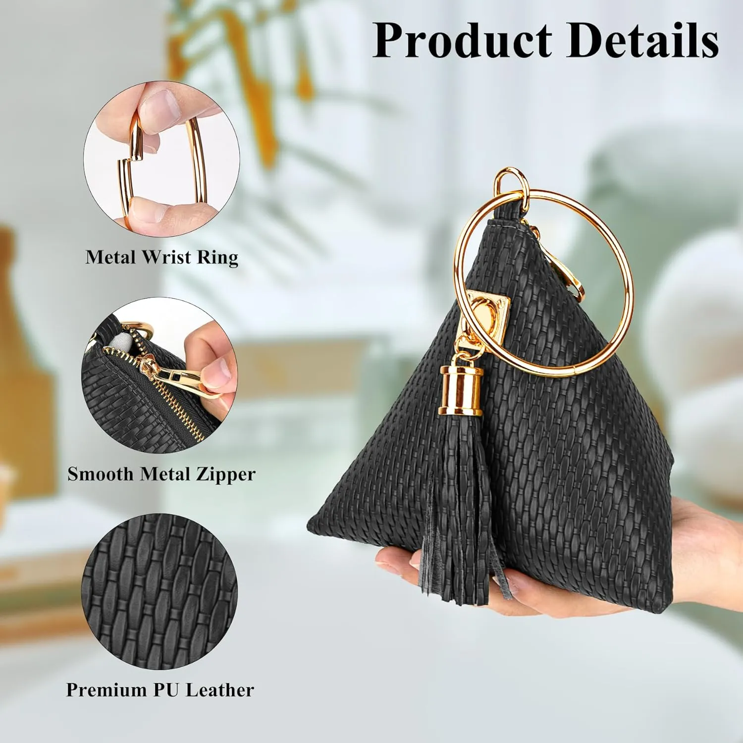 bvya Leather Triangle Wristlet Clutch Purse Handbag - Pyramid Evening Cocktail Wallet Tassel Charm