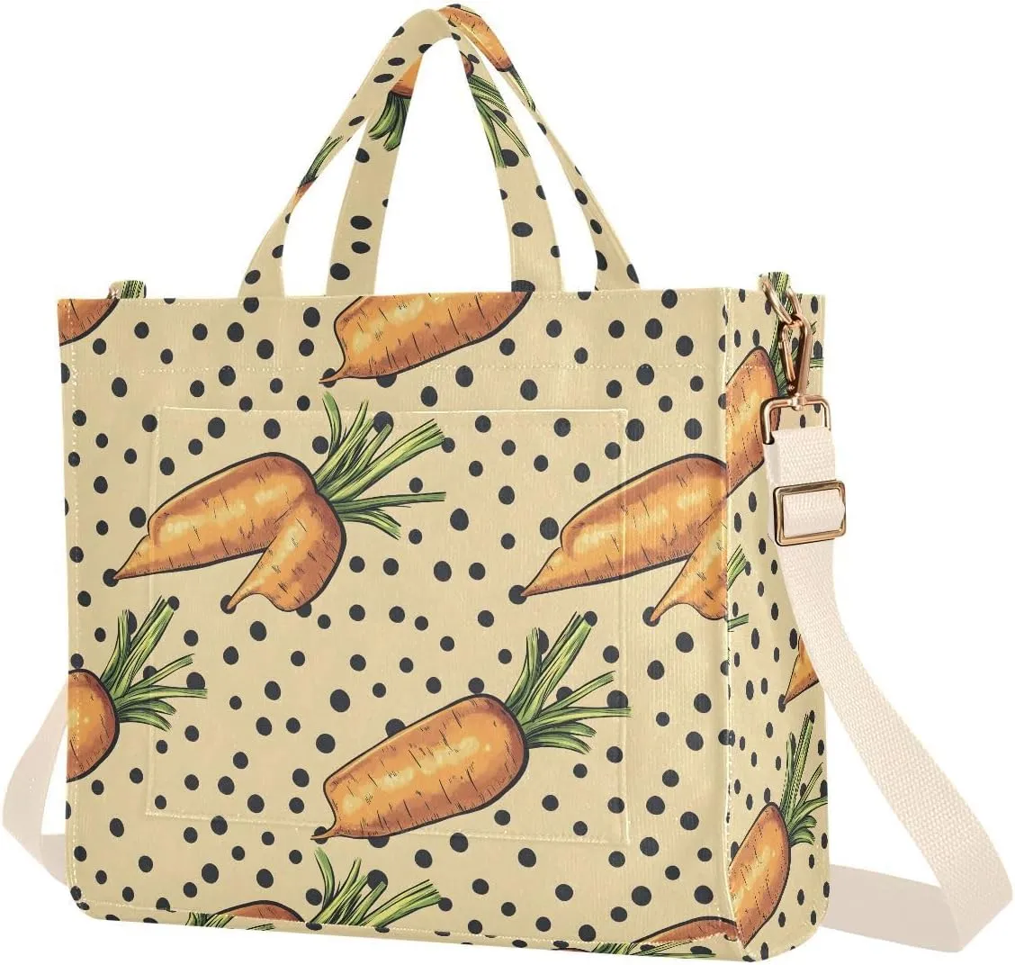 Carrots Tote Bag for Women Corduroy Handbag Purse with Detachable Strap Small Size