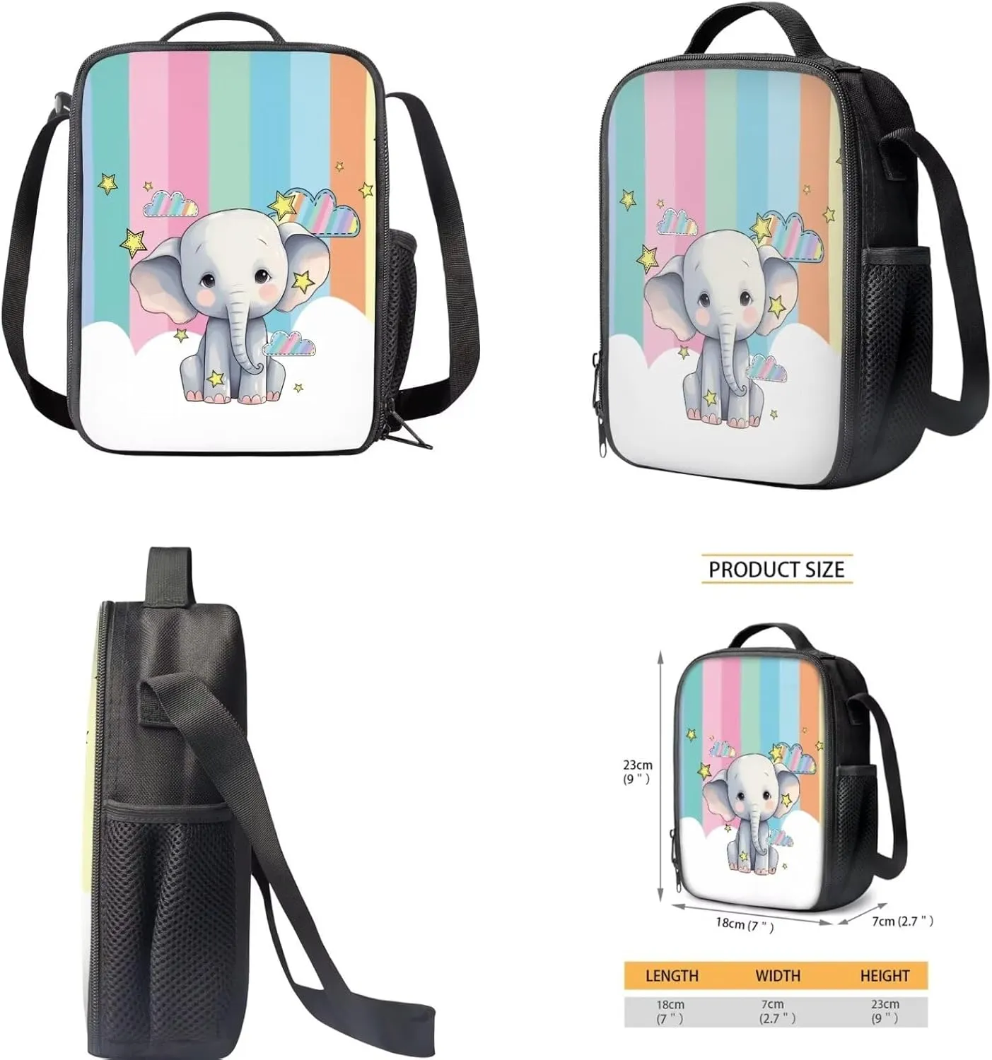 Cartoon Elephant Backpack for Boys Kids Set of 3 Bookbag with Lunch Box and Pencil Pouch Set Cute School Backpack for Elementary Preschool Kindergarten Primary School Stundet