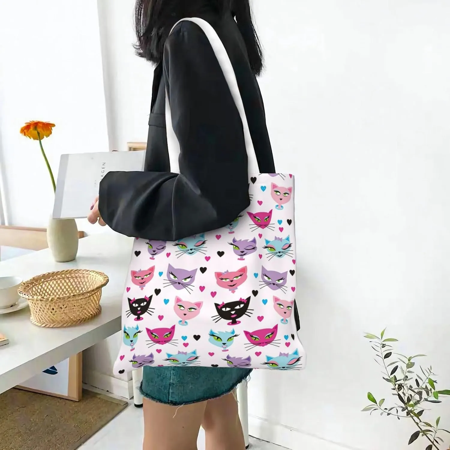 Cartoon Medicine Pattern Print Foldable Tote Bag For Women Large Tote Shoulder Handbag Reusable Grocery Bags Travel Work