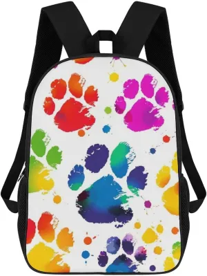 Casual Backpack for Men Women Waterproof Lightweight Daypack Travel Laptop Bag Colorful Dog Paw Print