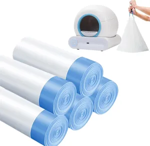 Cat Waste Bags for Automatic Cleaning Litter Boxes, self Cleaning Cat Litter Box Liners-5 Rolls (75 Counts), 17.52 x 18.3 inches Drawstring Extra Sturdy Pet Poop Bags
