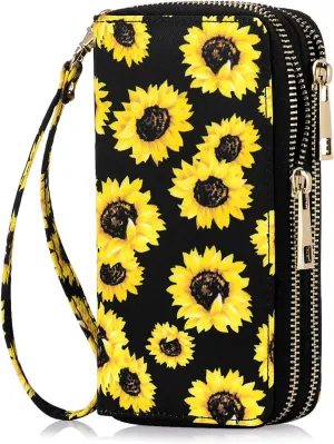 Cellphone Wallet for Women Dual Zipper Long Purse with Removable Wristlet