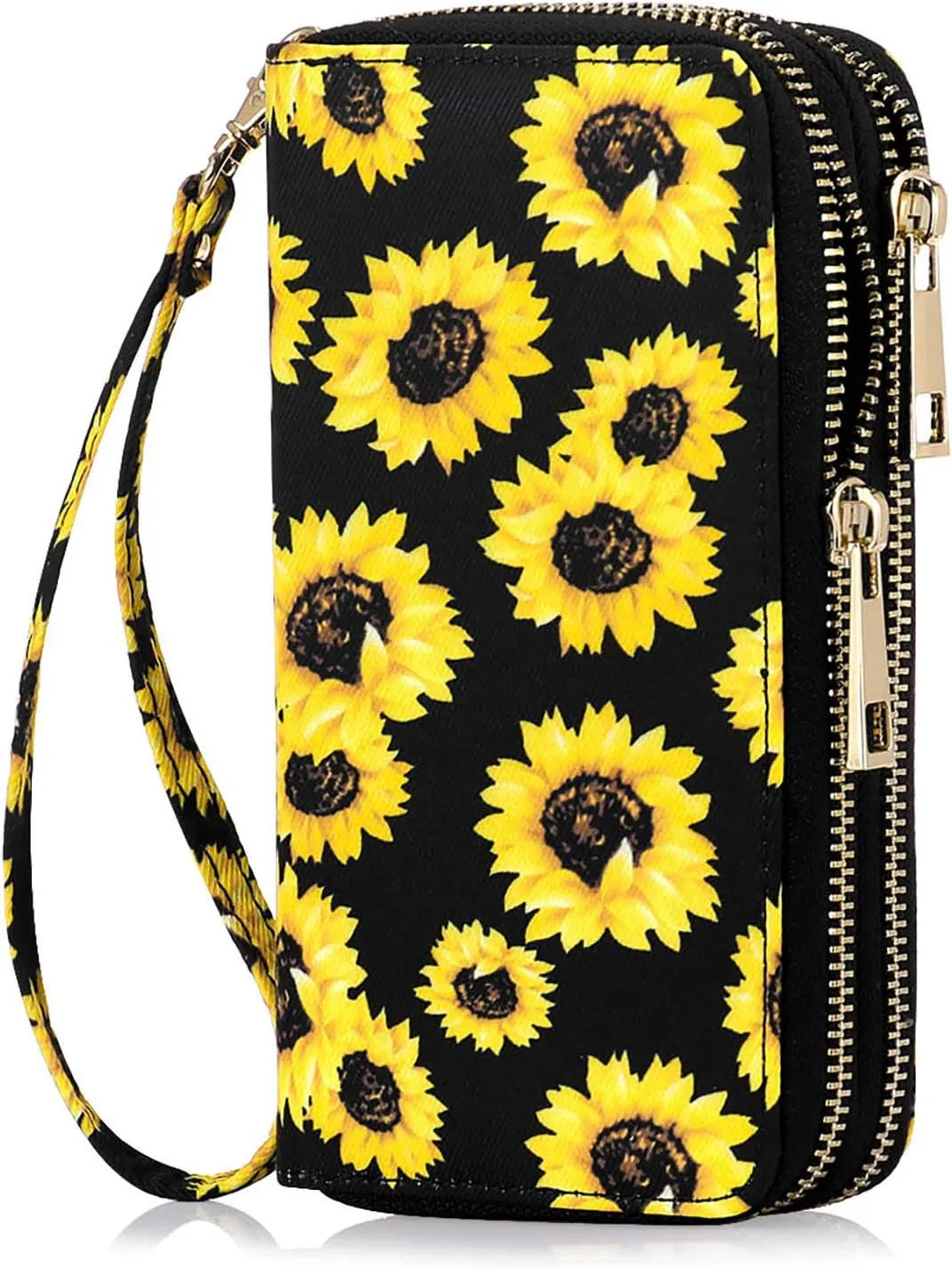 Cellphone Wallet for Women Dual Zipper Long Purse with Removable Wristlet