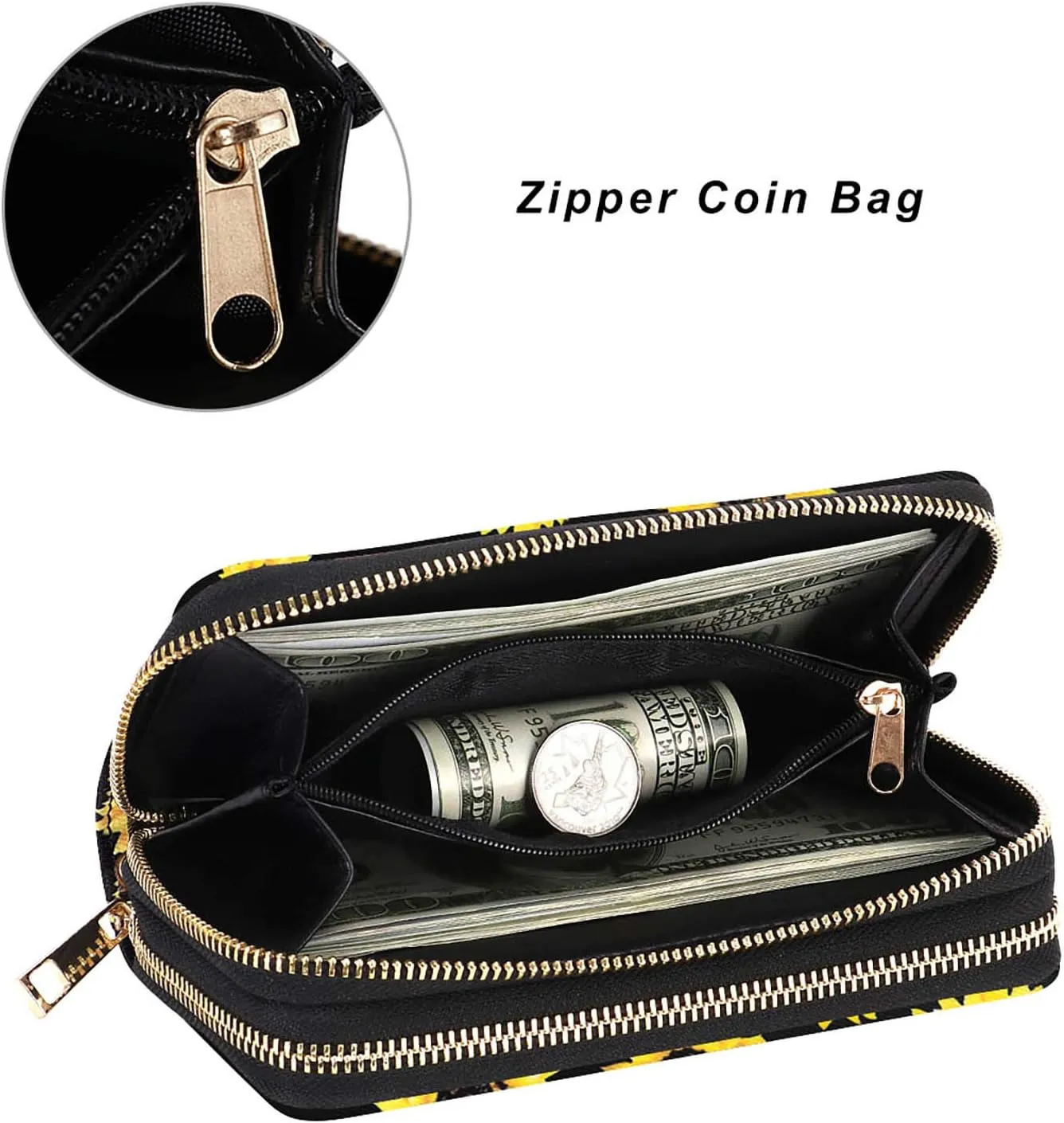 Cellphone Wallet for Women Dual Zipper Long Purse with Removable Wristlet
