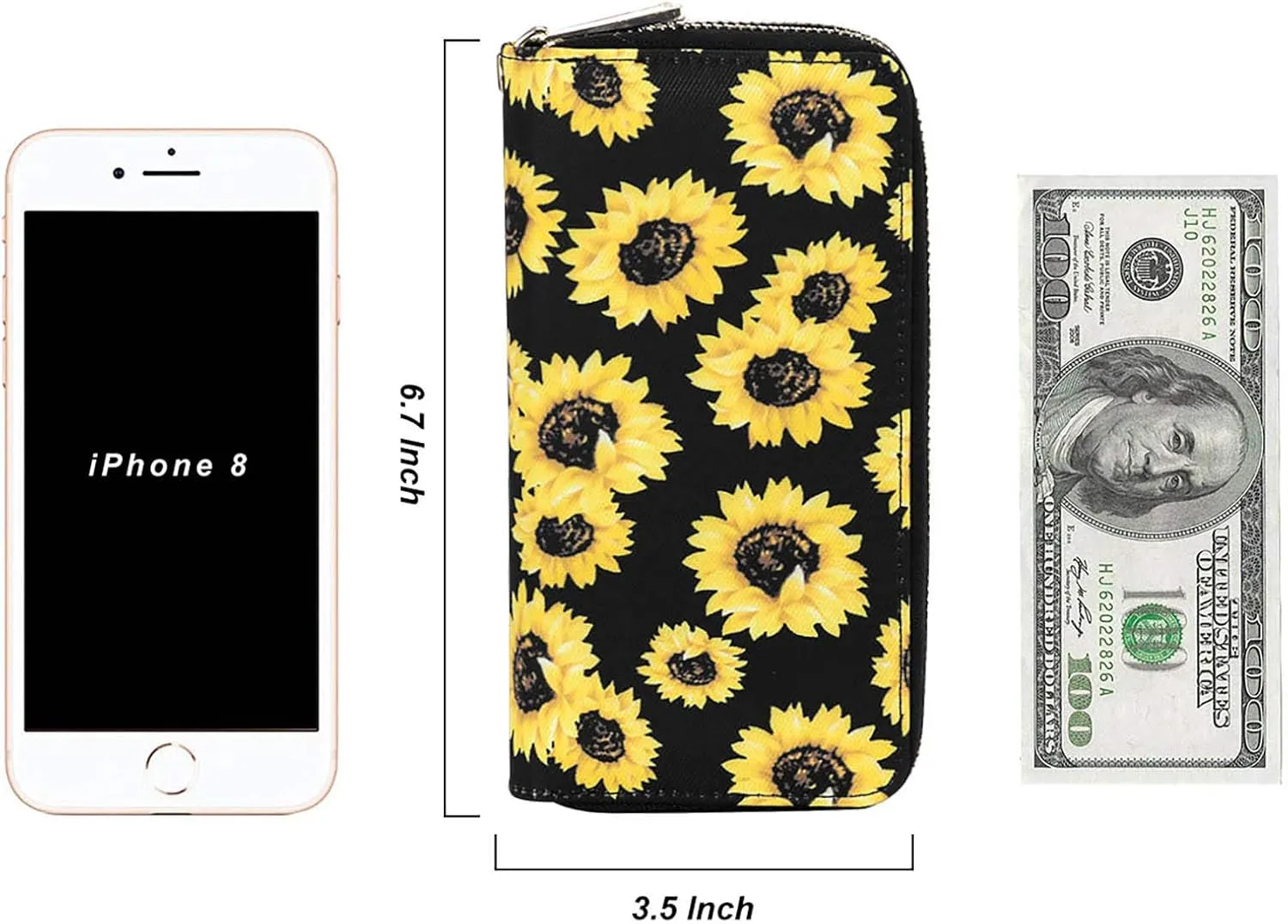 Cellphone Wallet for Women Dual Zipper Long Purse with Removable Wristlet