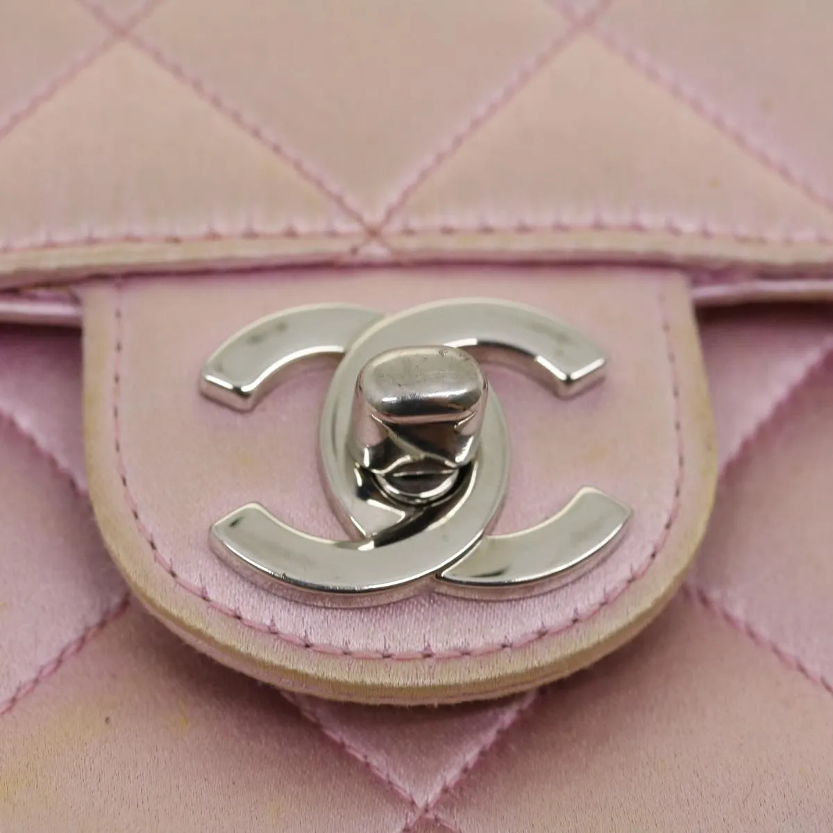 CHANEL Matelasse Hand Bag Silk Satin Pink CC  29999A