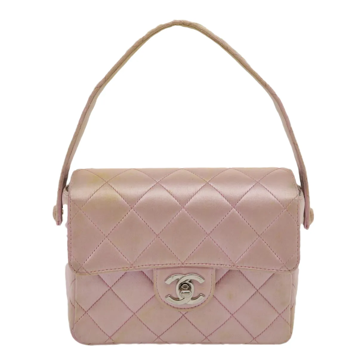 CHANEL Matelasse Hand Bag Silk Satin Pink CC  29999A