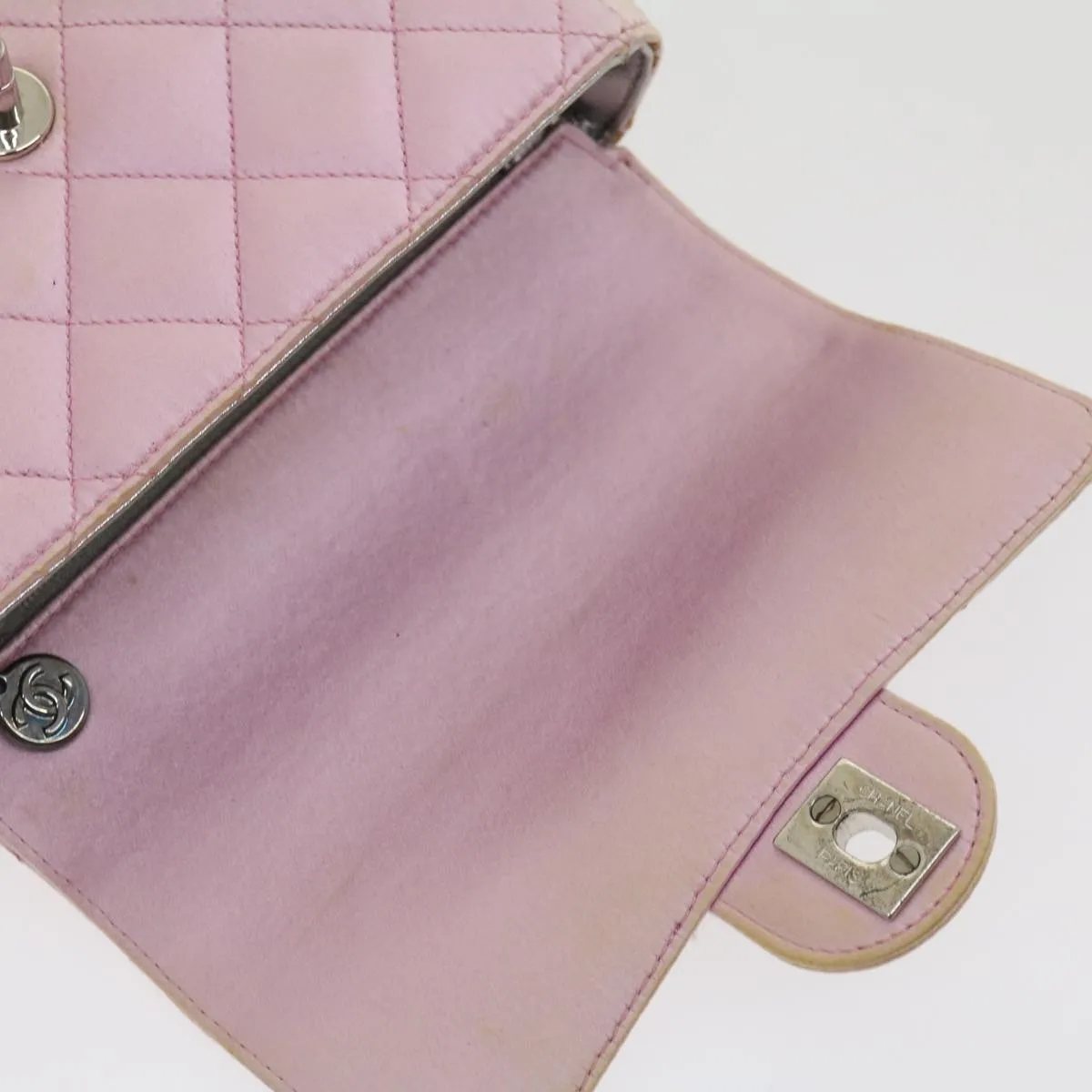 CHANEL Matelasse Hand Bag Silk Satin Pink CC  29999A