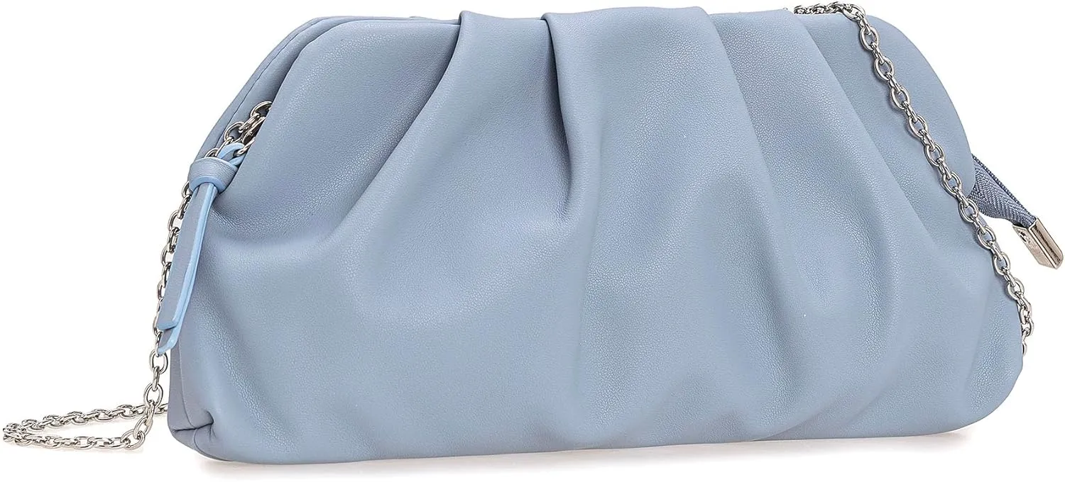 CHARMING TAILOR Chic Soft Vegan Leather Clutch Bag Dressy Pleated PU Evening Purse for Women
