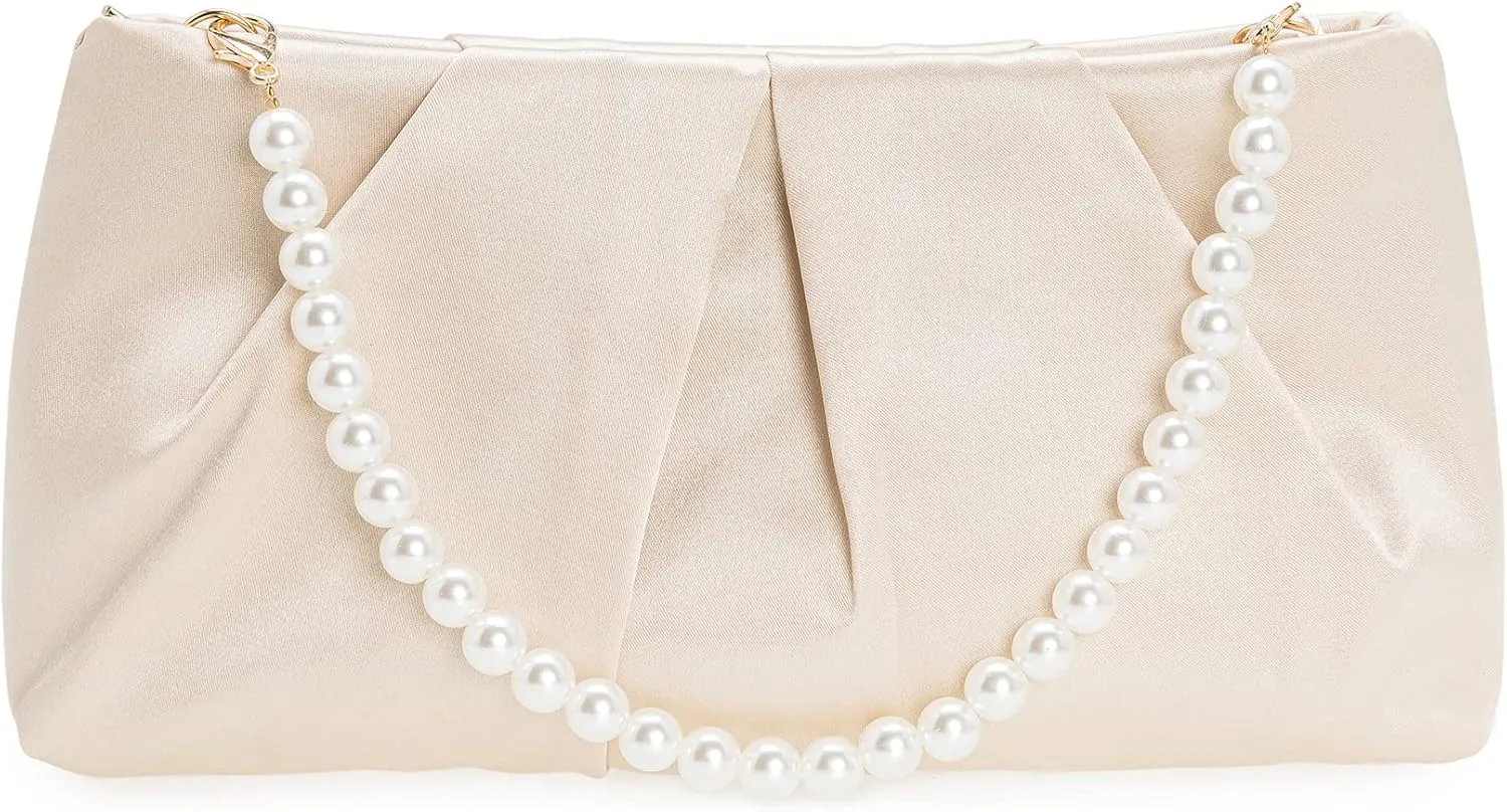 CHARMING TAILOR Evening Bag Women Wedding Party Handbag Small Dressy Formal Purse Pleated Satin Clutch
