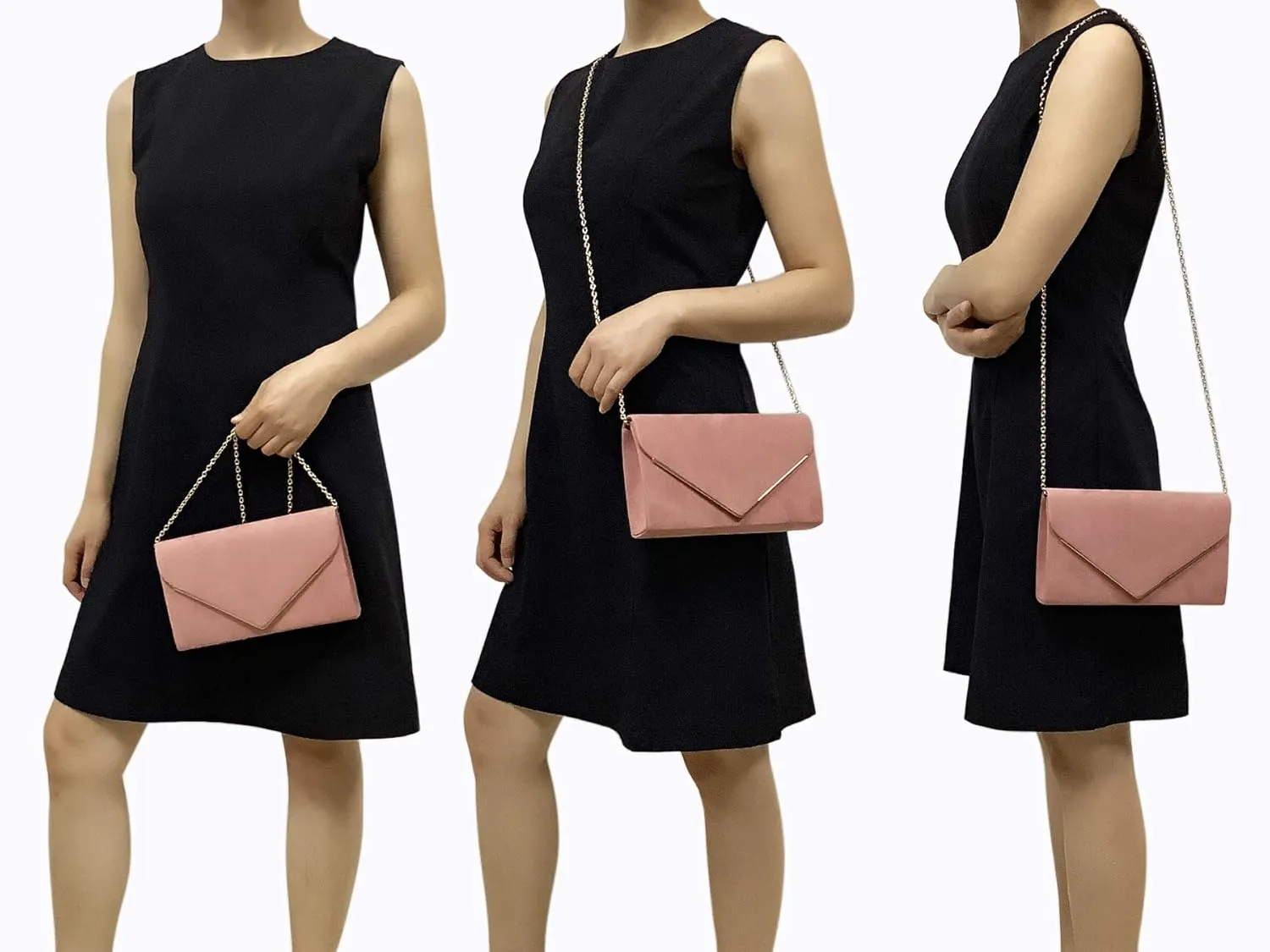 CHARMING TAILOR Faux Suede Clutch Bag Elegant Metal Binding Evening Purse for Wedding/Prom/Black-Tie Events