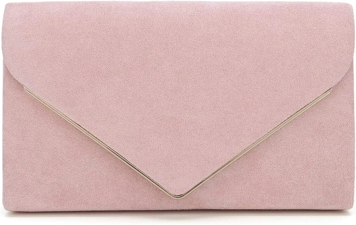 CHARMING TAILOR Faux Suede Clutch Bag Elegant Metal Binding Evening Purse for Wedding/Prom/Black-Tie Events