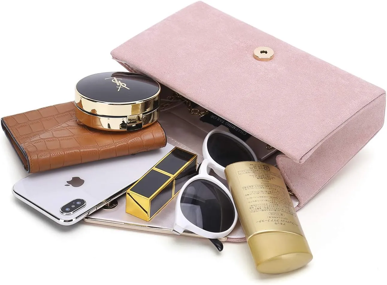 CHARMING TAILOR Faux Suede Clutch Bag Elegant Metal Binding Evening Purse for Wedding/Prom/Black-Tie Events