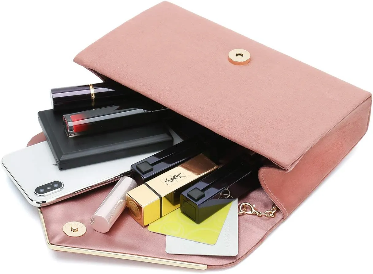 CHARMING TAILOR Faux Suede Clutch Bag Elegant Metal Binding Evening Purse for Wedding/Prom/Black-Tie Events