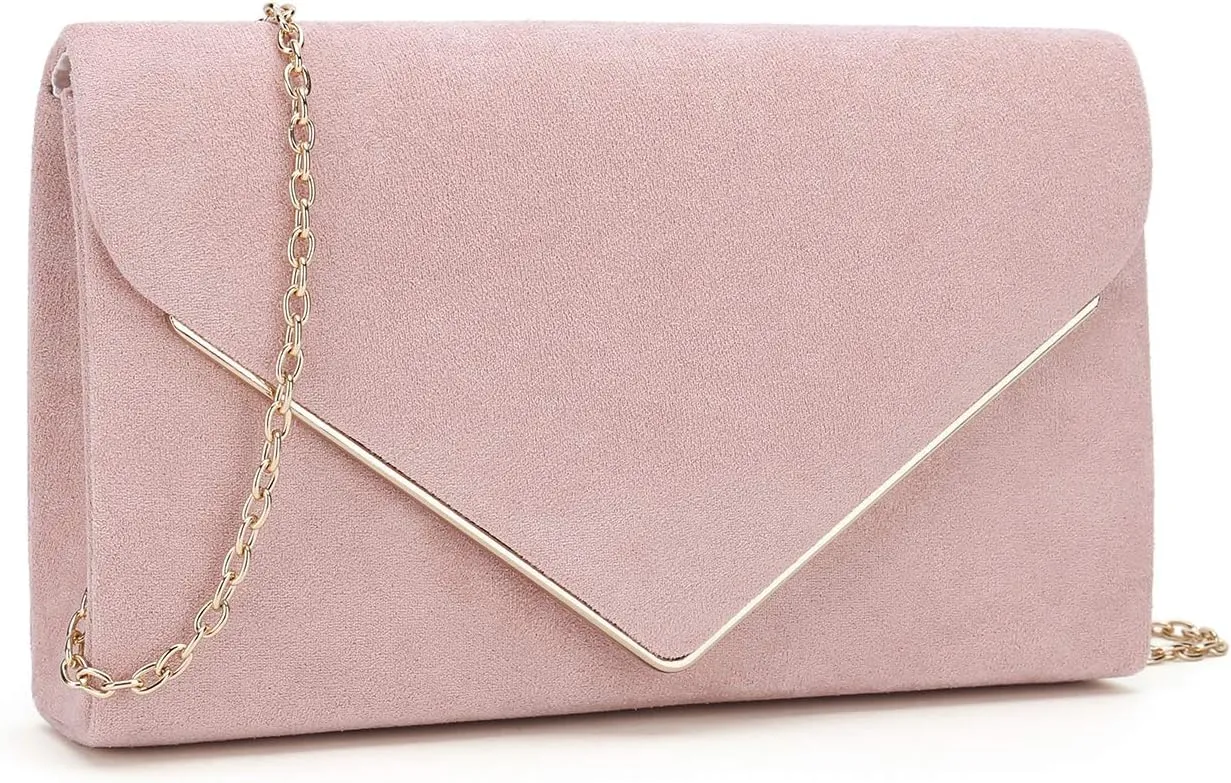 CHARMING TAILOR Faux Suede Clutch Bag Elegant Metal Binding Evening Purse for Wedding/Prom/Black-Tie Events