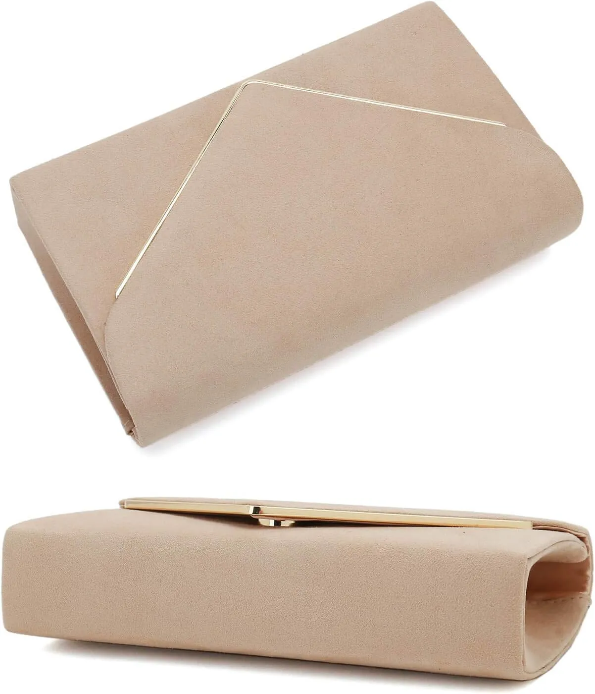CHARMING TAILOR Faux Suede Clutch Bag Elegant Metal Binding Evening Purse for Wedding/Prom/Black-Tie Events