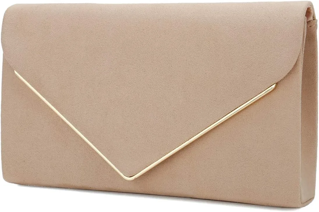 CHARMING TAILOR Faux Suede Clutch Bag Elegant Metal Binding Evening Purse for Wedding/Prom/Black-Tie Events