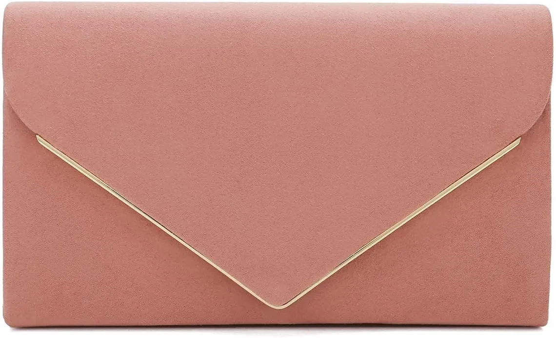 CHARMING TAILOR Faux Suede Clutch Bag Elegant Metal Binding Evening Purse for Wedding/Prom/Black-Tie Events
