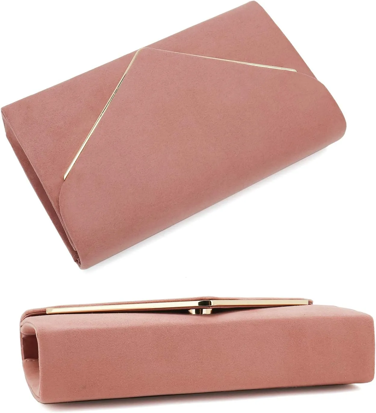 CHARMING TAILOR Faux Suede Clutch Bag Elegant Metal Binding Evening Purse for Wedding/Prom/Black-Tie Events