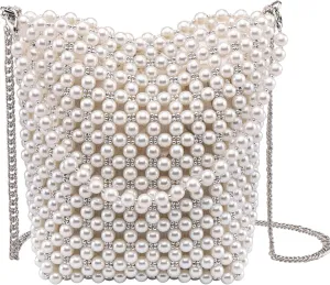 CHIC DIARY White Pearl Purse Crossbody Bag for Women Shoulder Handbag Beaded Clutch Evening Bag for 1920s Party Wedding