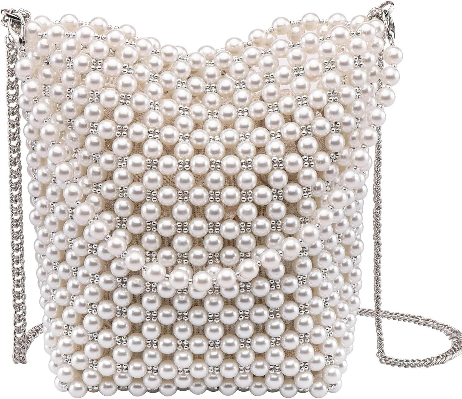 CHIC DIARY White Pearl Purse Crossbody Bag for Women Shoulder Handbag Beaded Clutch Evening Bag for 1920s Party Wedding