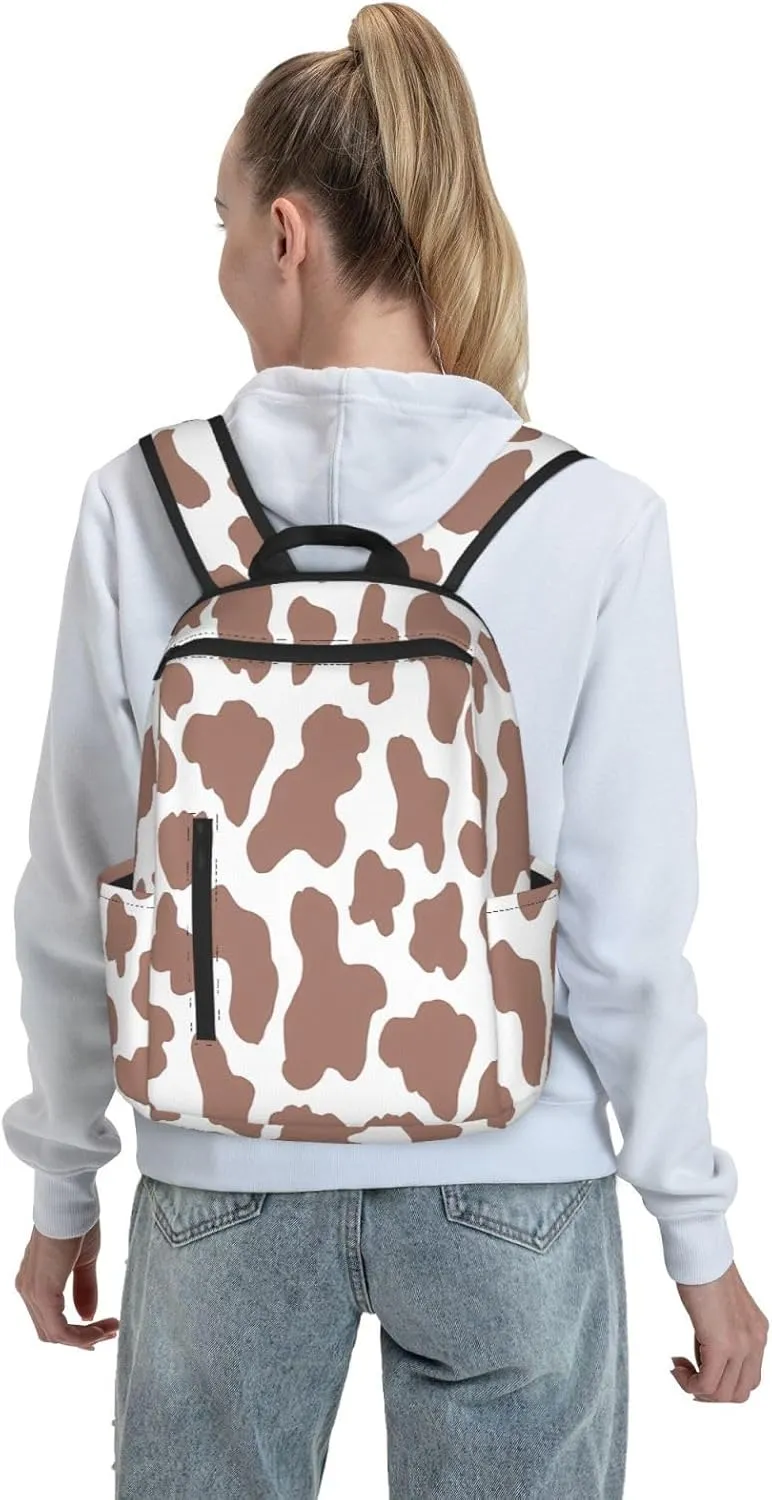 Chocolate Brown Black Cow Print Aesthetic Casual Backpacks Large Capacity Laptop Backpack Sports Rucksack Travel Daypack Adjustable Shoulder Strap Work Bag for Outdoor Camping