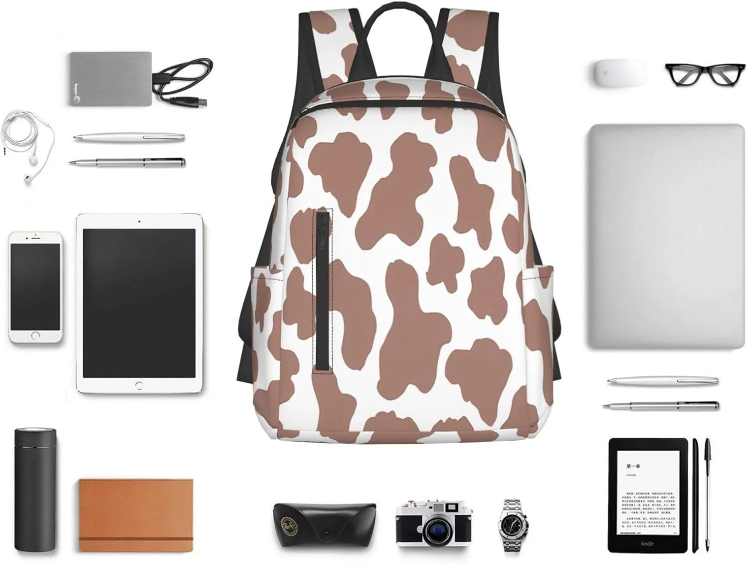 Chocolate Brown Black Cow Print Aesthetic Casual Backpacks Large Capacity Laptop Backpack Sports Rucksack Travel Daypack Adjustable Shoulder Strap Work Bag for Outdoor Camping