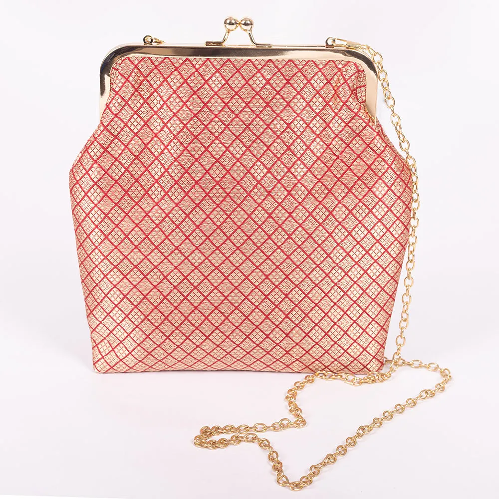 Chouka Brocade Pink Banarasi Handwoven Silk Clutch