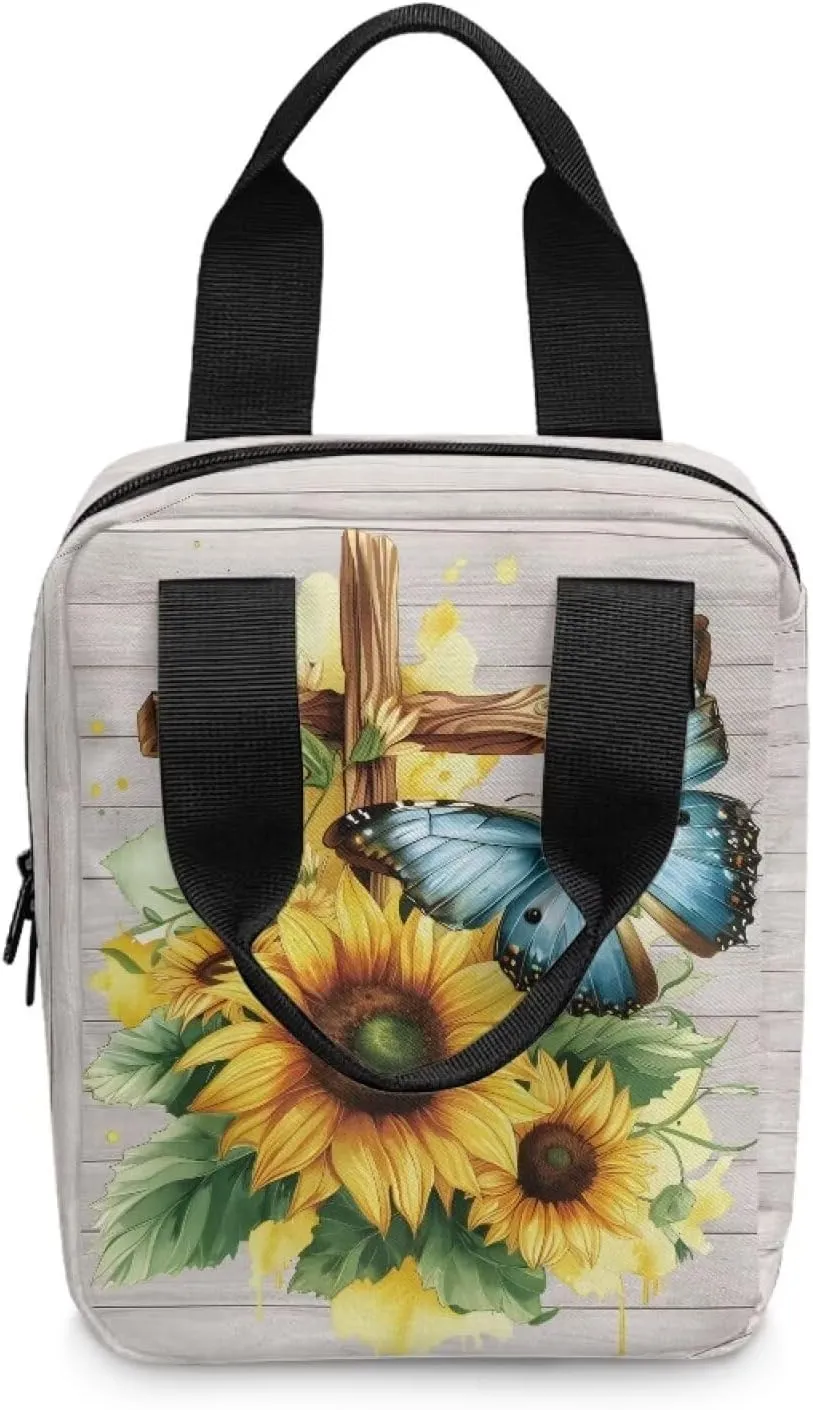 Christian Print Bible Cover,Polyester Bible Case for Women,Cross Floral Print Bible Bag Bible Case with Top Handle