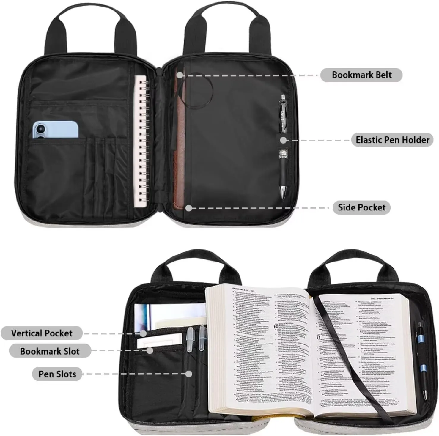 Christian Print Bible Cover,Polyester Bible Case for Women,Cross Floral Print Bible Bag Bible Case with Top Handle