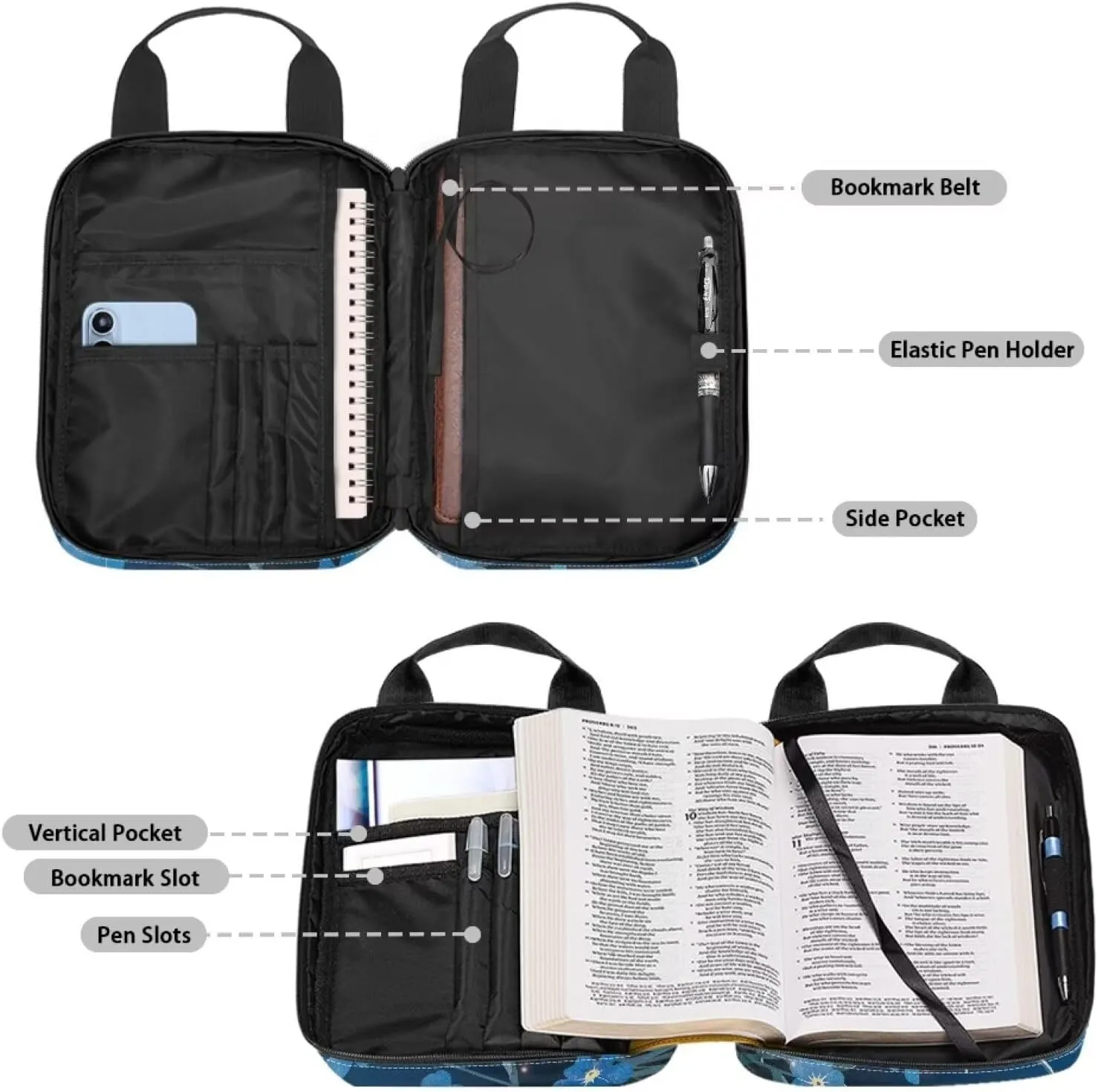 Christian Print Bible Cover,Polyester Bible Case for Women,Cross Floral Print Bible Bag Bible Case with Top Handle