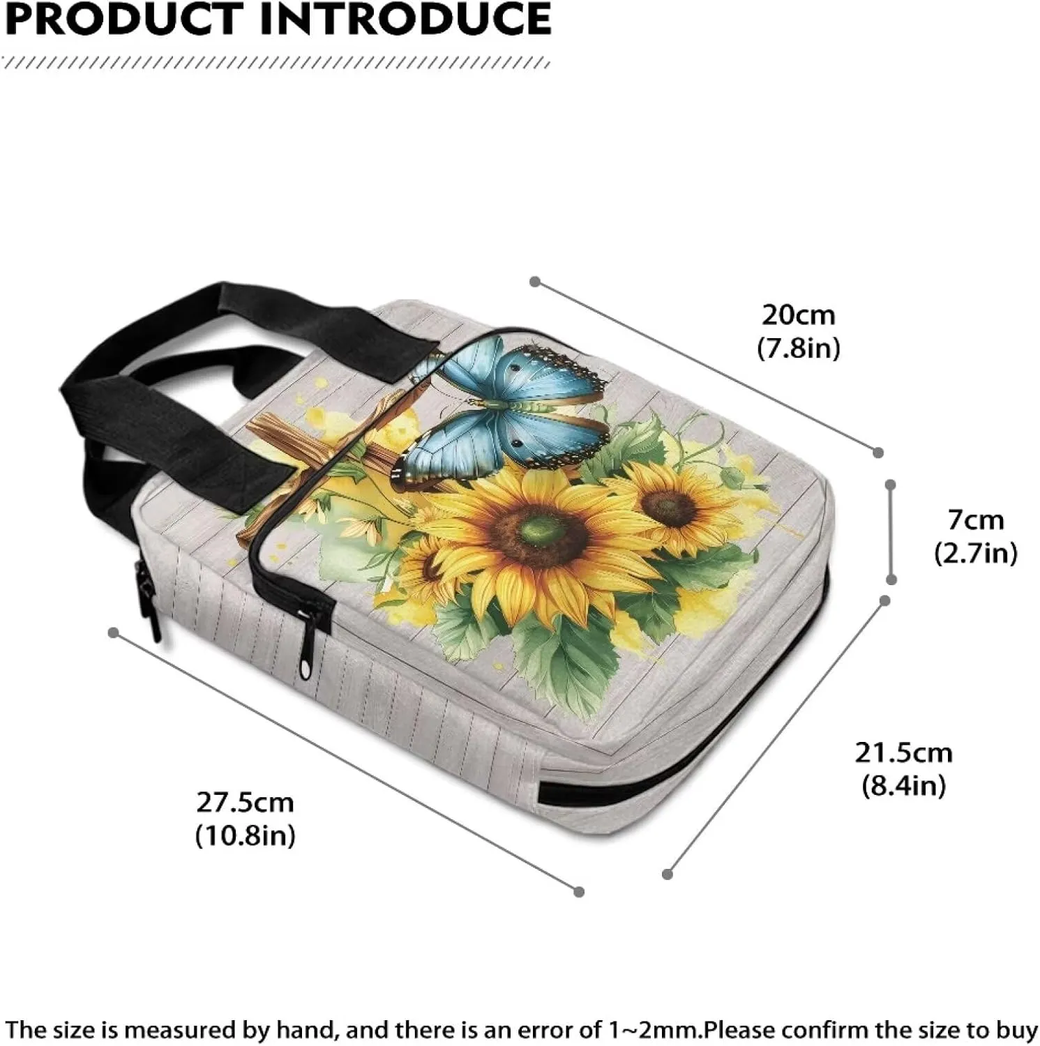 Christian Print Bible Cover,Polyester Bible Case for Women,Cross Floral Print Bible Bag Bible Case with Top Handle